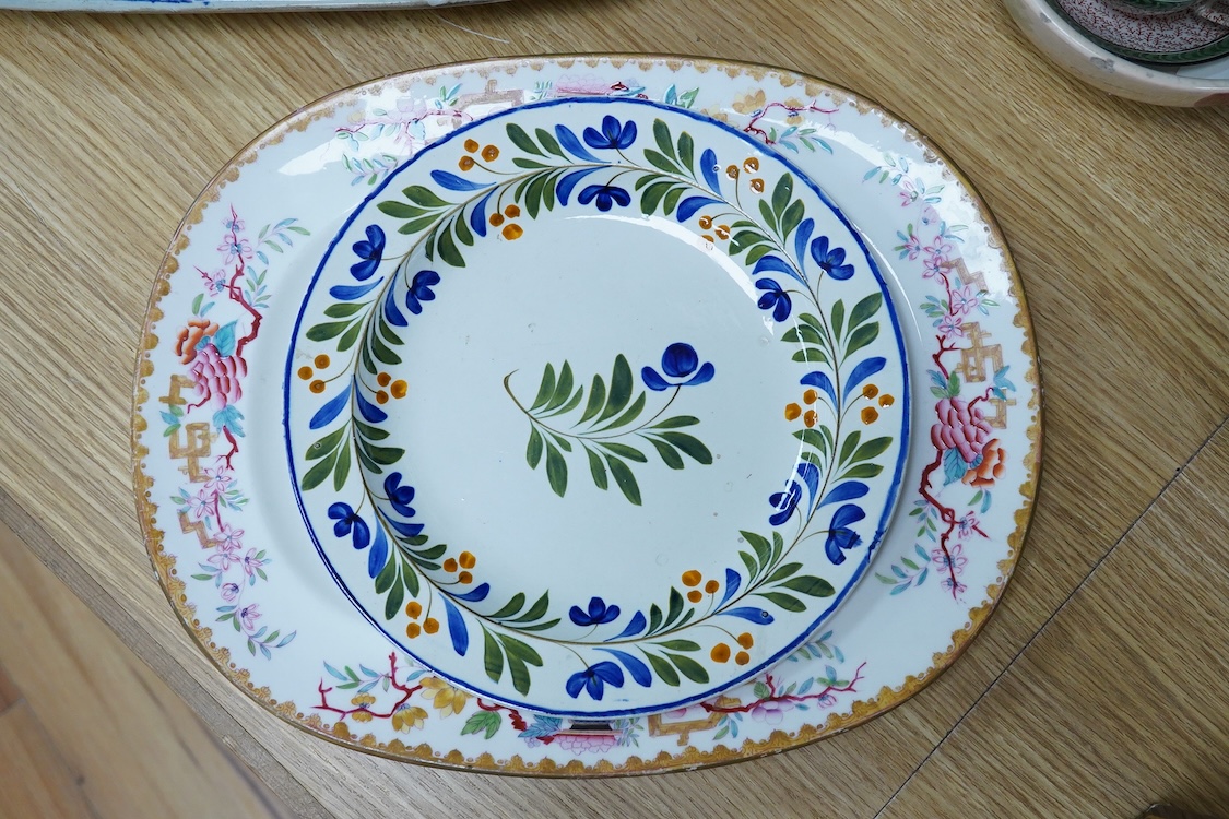 A group of 19th century British pottery to include ironstone and Spode, largest 47cm wide